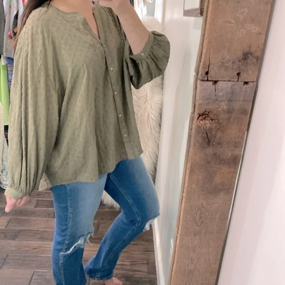 Cato olive green Swiss dot top cotton fabric size XLarge - Picture 2 of 10